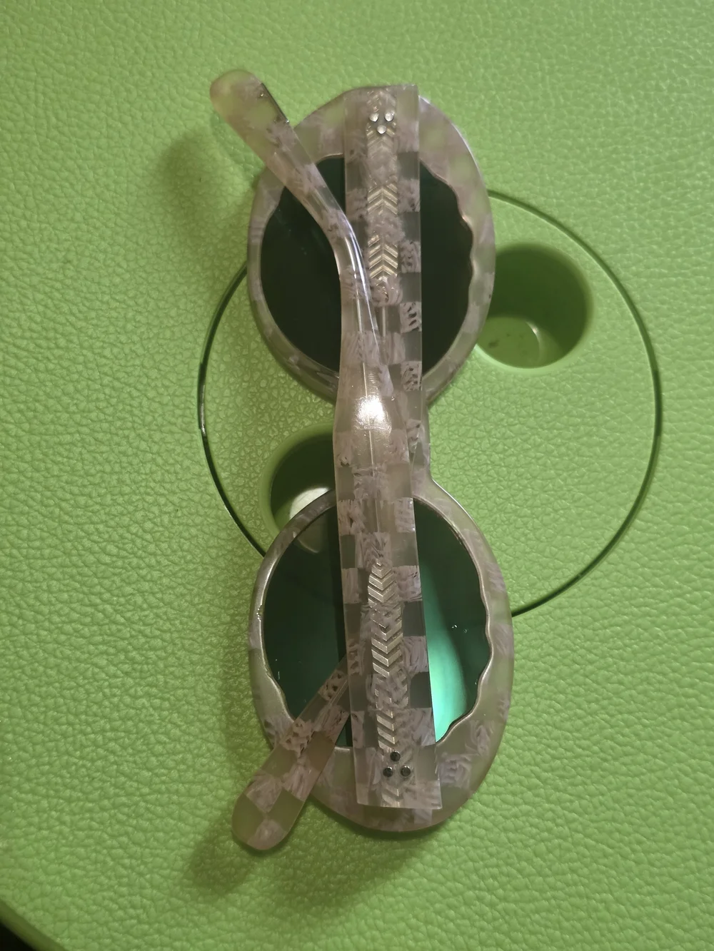 Women's Round Pink Marble Acetate Sunglasses